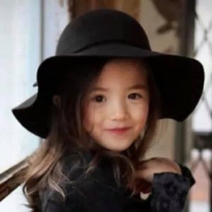New! Toddler Girl Black Floppy Brim Felt Hat